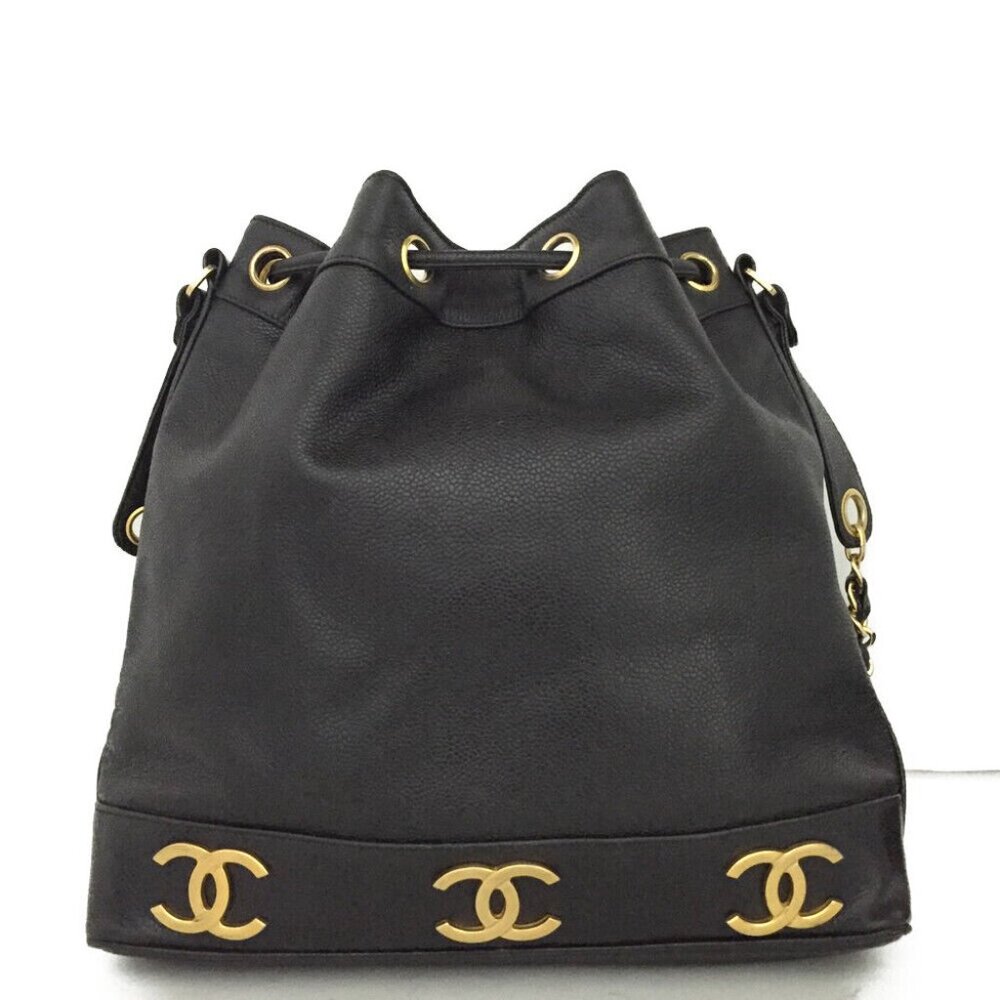 Authentic Chanel Vintage Caviar Bucket Bag Triple CC w 24k Gold-Plated Hardware - Picture 7 of 13